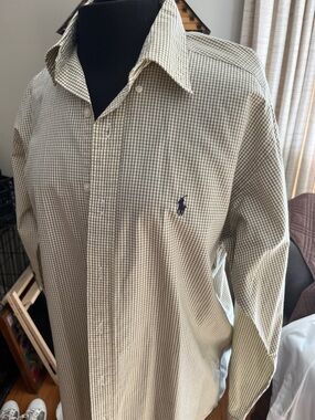Polo by Ralph Lauren Men's Small Tan & White Windowpane Button-Down Shirt
